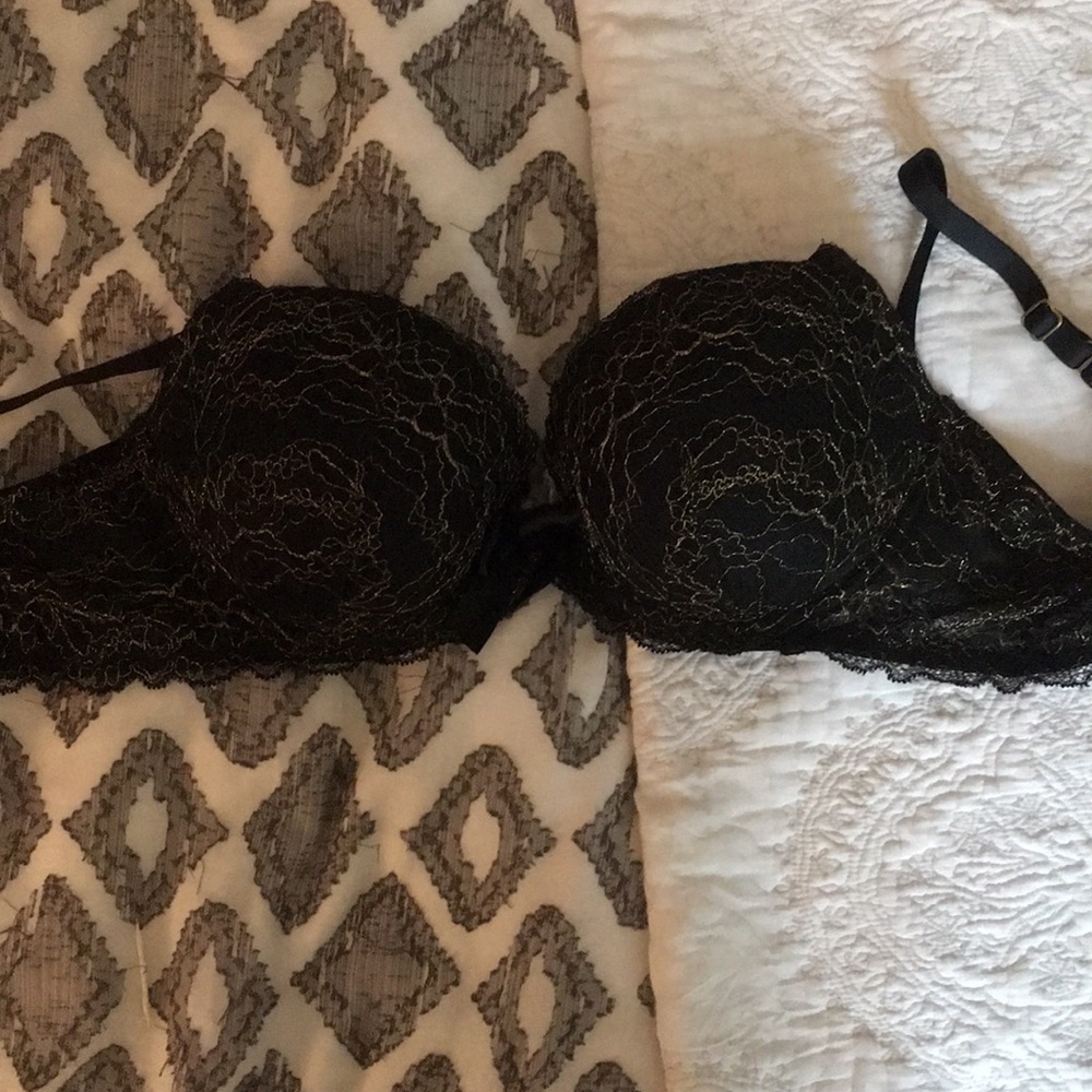Arie Black and Gold Bow Bra 36C